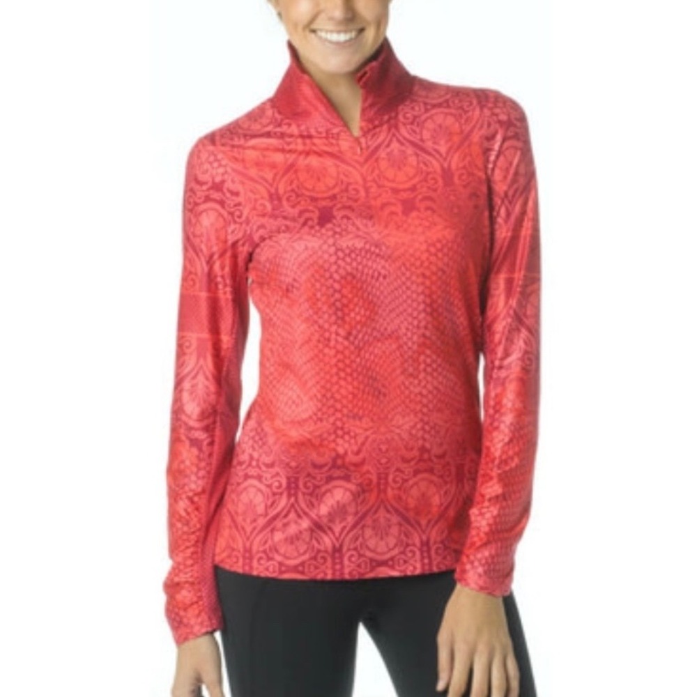 Prana Pink Floral Tatiana 1/4 Zip‎ Running Top Size Large